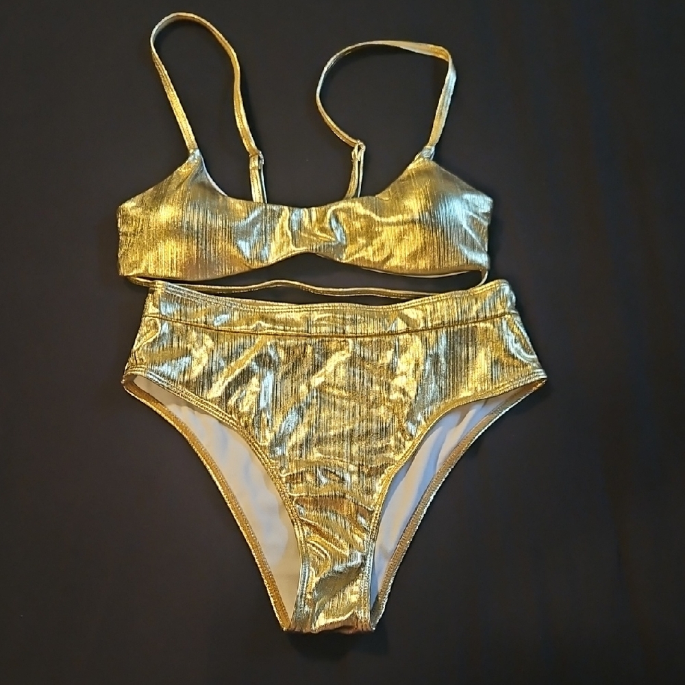 Shiny Gold Liquid Metallic Bikini Set - Picture 2 of 13